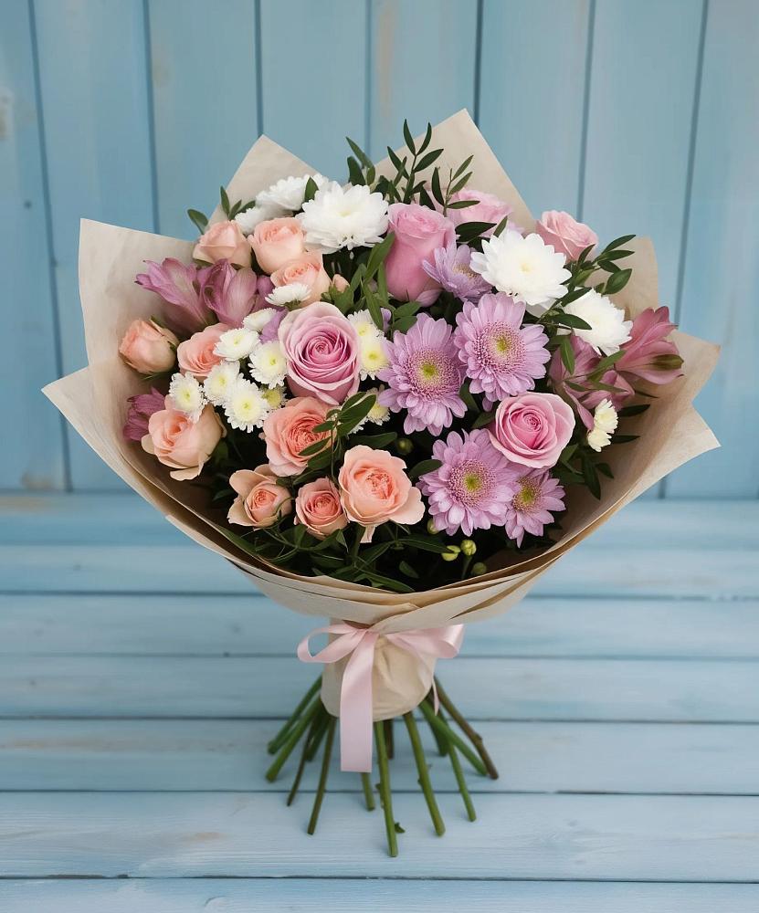 Букет цветов из: Хризантемы, Розы и Альстромерии в Дылыме