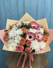 Букет цветов из:  Розы, Герберы и Хризантемы в Дылыме