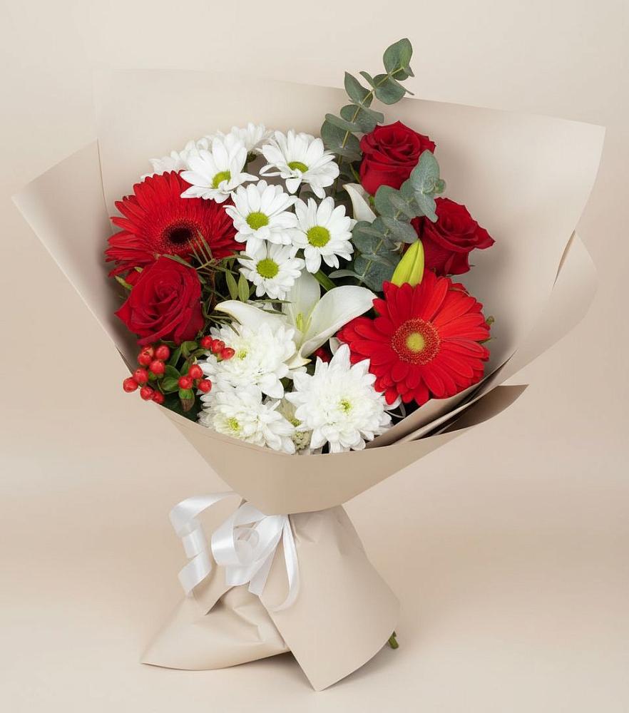 Букет цветов из: Розы, Хризантемы, Герберы и Лилии в Дылыме
