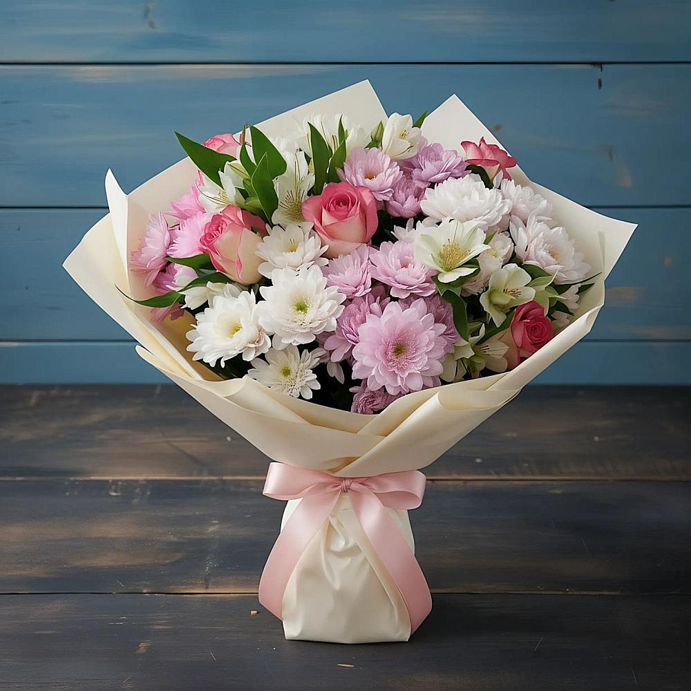 Букет цветов из: Хризантемы, Альстромерии и Розы в Дылыме